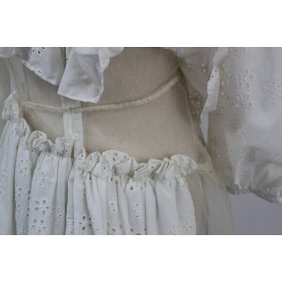 Women's Sz 4 6 Ivory Eyelet Platelet Dress Midi Layered - Picture 10 of 16